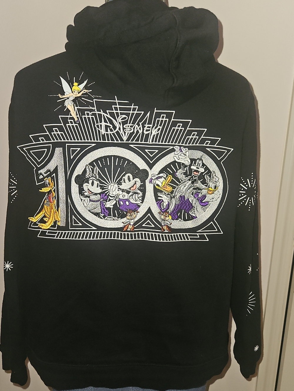 Disney Black Hoodie with Metallic Silver & Purple 100th Anniversary Graphic XL